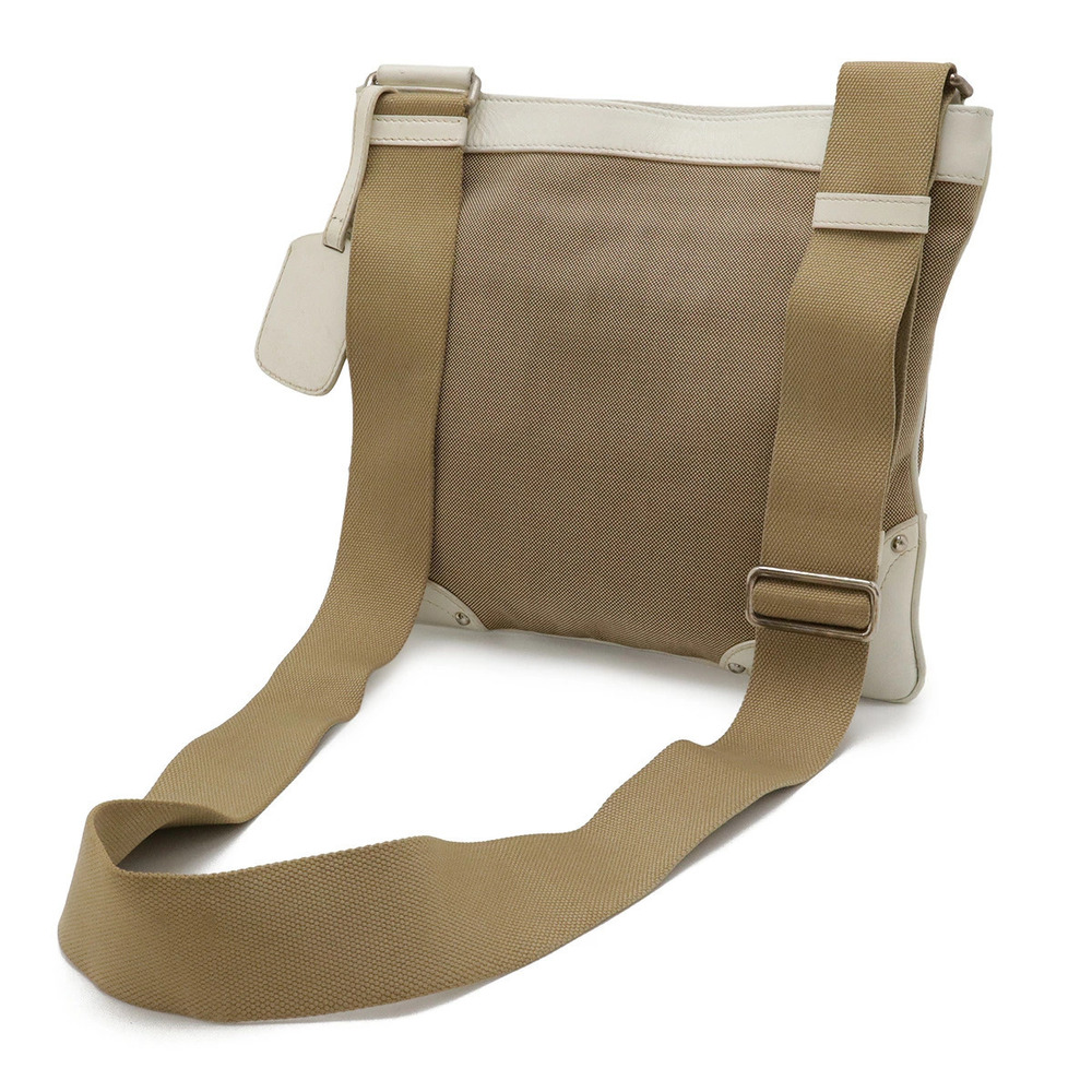 Prada Shoulder Bag Pochette Canvas Leather Beige Brown Cream Ivory White - Picture 2 of 9